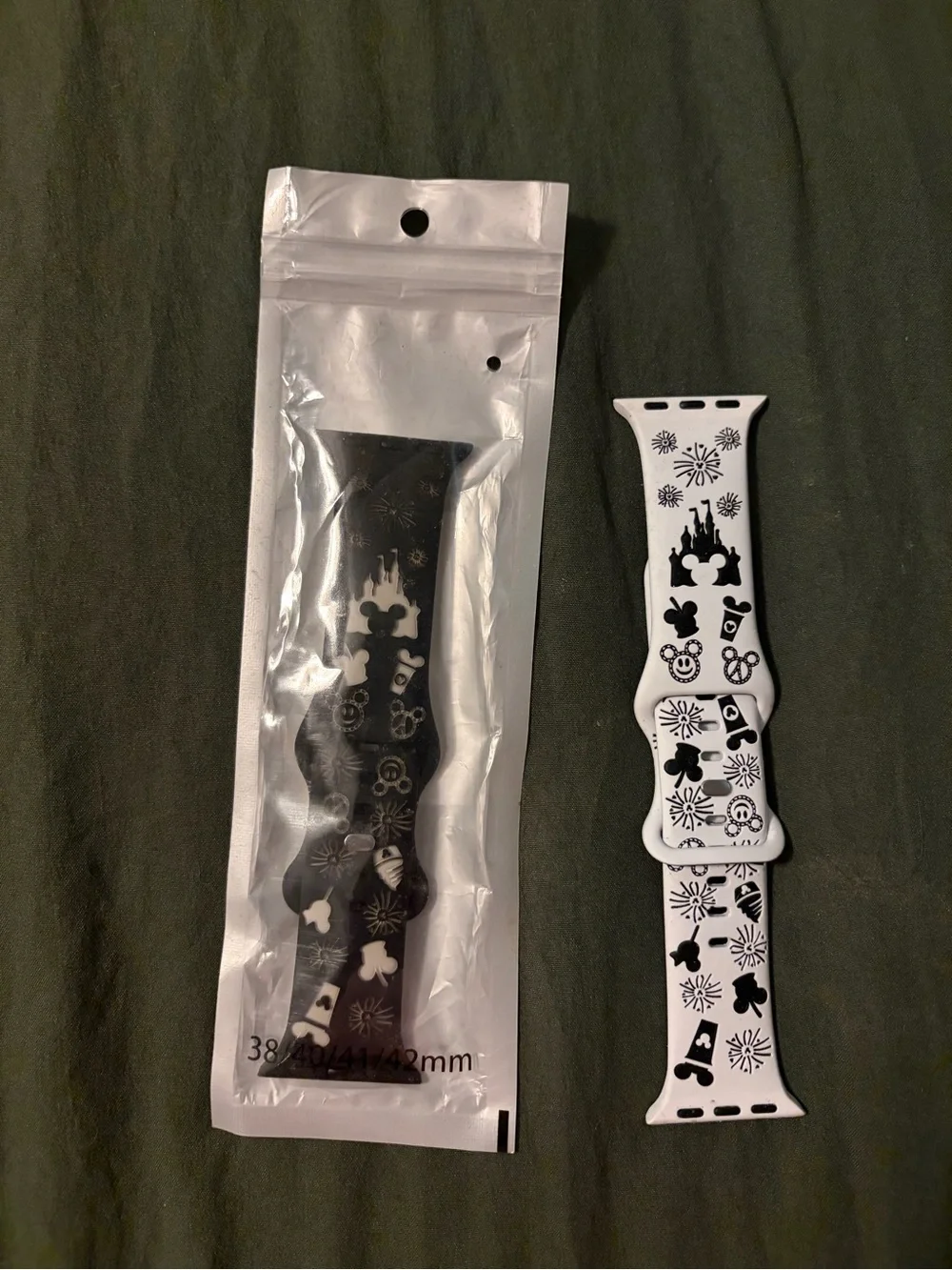 Disney-themed White Silicone Watch Band with Black Icons